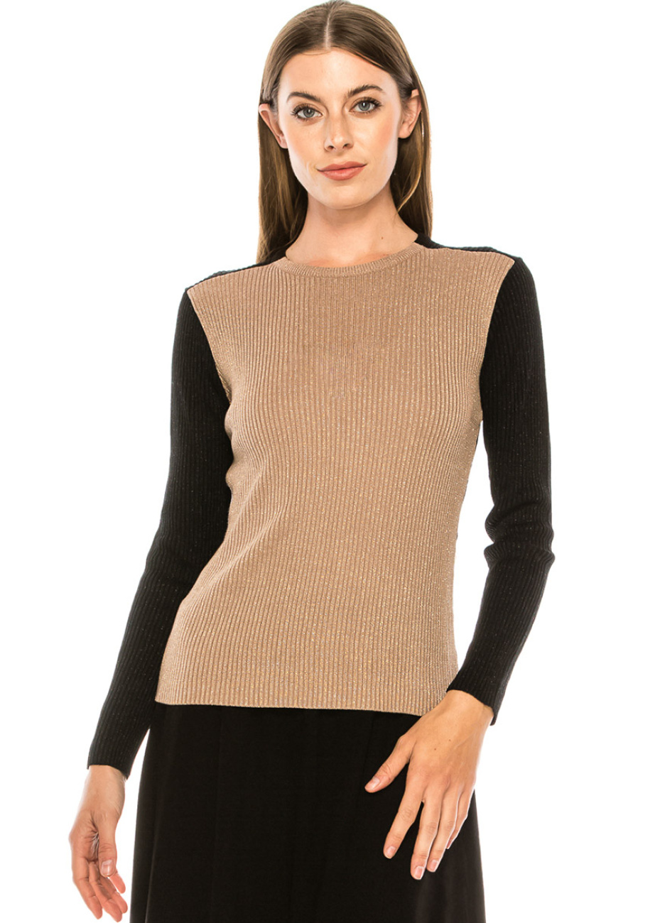 Checkered Colorblock Short Sleeve Sweater